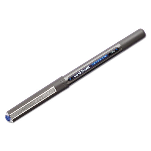 VISION Stick Roller Ball Pen, Micro 0.5mm, Blue Ink, Blue/Gray Barrel, Dozen