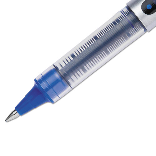 VISION Stick Roller Ball Pen, Fine 0.7mm, Blue Ink, Blue/Gray Barrel, Dozen