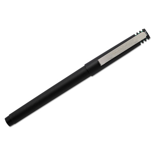 Stick Roller Ball Pen, Fine 0.7mm, Green Ink, Black Matte Barrel, Dozen
