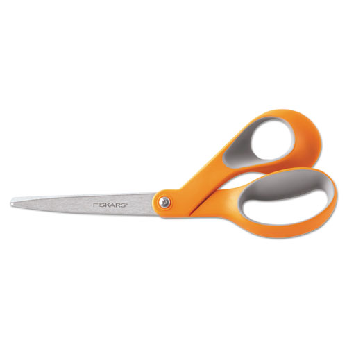 Fiskars® Home And Office Scissors, 8" Long, 3.5" Cut Length, Orange/Gray Offset Handle