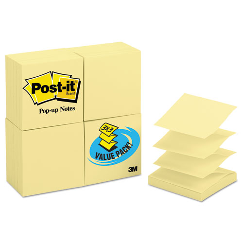 Image of Original Canary Yellow Pop-up Refill Value Pack, 3" x 3", Canary Yellow, 100 Sheets/Pad, 24 Pads/Pack