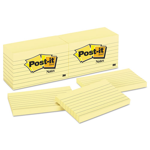 Post-it® Notes Original Pads in Canary Yellow, 3 x 5, Lined, 100-Sheet, 12/Pack