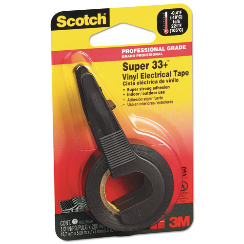 Image of Scotch® Super 33+ Vinyl Electrical Tape With Dispenser, 1" Core, 0.5" X 5.5 Yds, Black