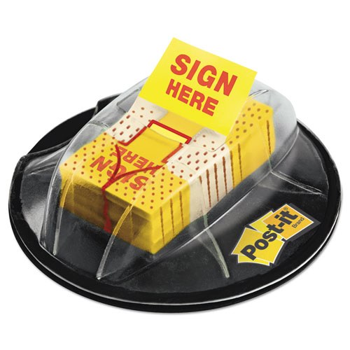 Image of Page Flags in Dispenser, "Sign Here", Yellow, 200 Flags/Dispenser