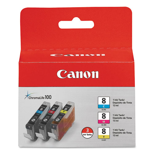 Image of Canon® 0621B016 (Cli-8) Chromalife100+ Ink, 840 Page-Yield, Cyan/Magenta/Yellow