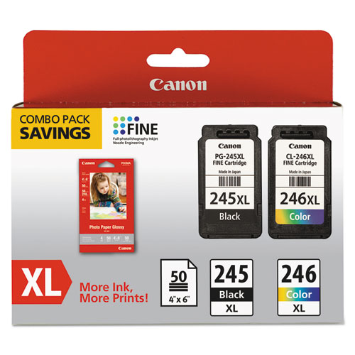 Canon® 8278B005 (PG-245XL/CL-246XL) Ink/Paper Combo, 180/300 Page-Yield, Black/Tri-Color