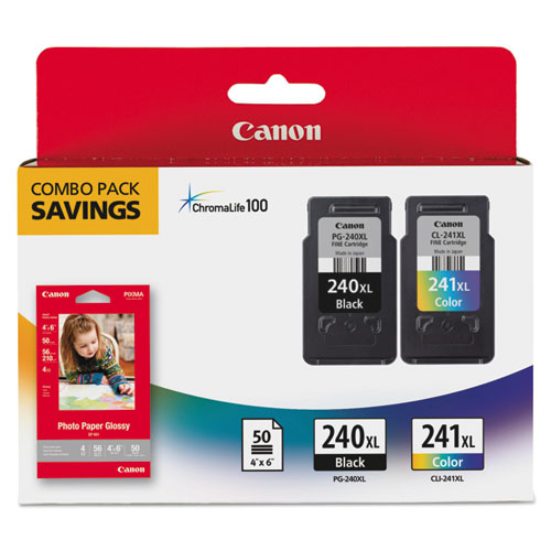 Canon® 5206B005 (PG-240XL/CL-241XL) High-Yield Ink/Paper Combo, Black/Tri-Color