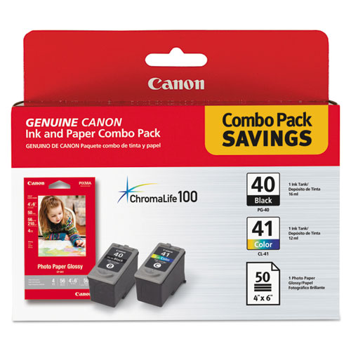 Canon® 0615B009 (PG-40/CL-41) ChromaLife100+ Ink/Paper Combo, Black/Tri-Color