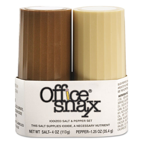 Office Snax® Condiment Set, 4 oz Salt, 1.5 oz Pepper, Two-Shaker Set