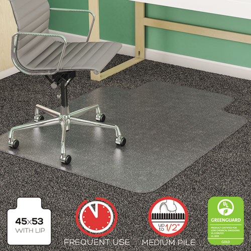 SuperMat Frequent Use Chair Mat for Medium Pile Carpet, 45 x 53, Wide Lipped, Clear