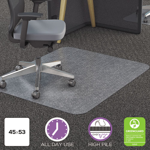 deflecto® Clear Polycarbonate All Day Use Chair Mat for All Pile Carpet, 45 x 53