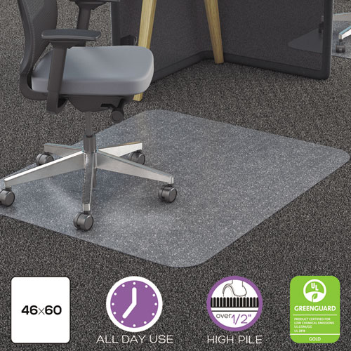 deflecto® Clear Polycarbonate All Day Use Chair Mat for All Pile Carpet, 46 x 60