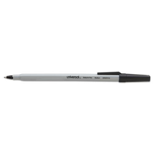 Stick Ballpoint Pen, Medium 1mm, Black Ink, Gray Barrel, Dozen
