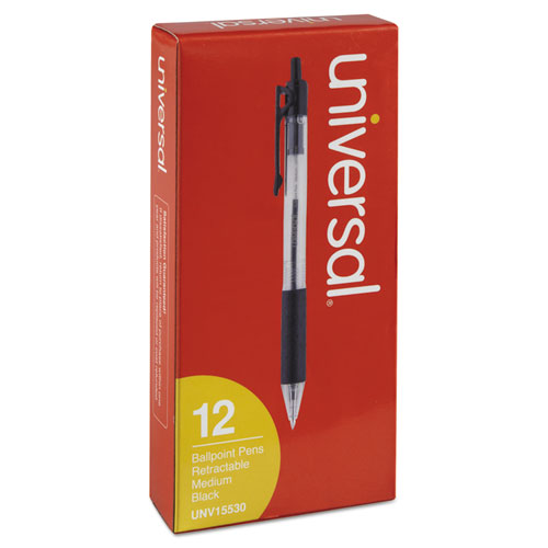 Image of Comfort Grip Ballpoint Pen, Retractable, Medium 1 mm, Black Ink, Clear Barrel, Dozen