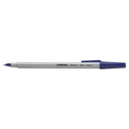 Stick Ballpoint Pen, Medium 1mm, Blue Ink, Gray Barrel, Dozen
