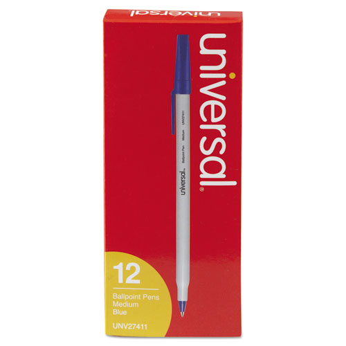Stick Ballpoint Pen, Medium 1mm, Blue Ink, Gray Barrel, Dozen | by Plexsupply