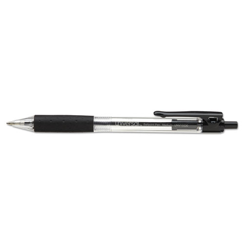 Comfort Grip Retractable Ballpoint Pen, 1mm, Black Ink, Clear Barrel, Dozen
