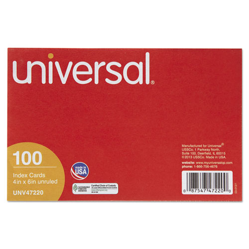 Universal® Unruled Index Cards, 4 x 6, White, 100/Pack