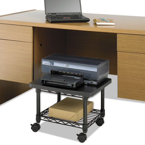 Underdesk Printer/Fax Stand, Engineered Wood, 2 Shelves, 19" x 16" x 13.5", Black