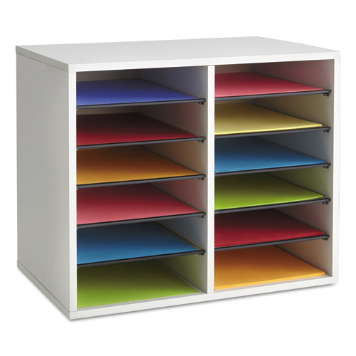 Image of Fiberboard Literature Sorter, 12 Compartments, 19.63 x 11.88 x 16.13, Gray