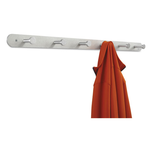 Nail Head Wall Coat Rack, Six Hooks, Metal, 36w x 2.75d x 2h, Satin