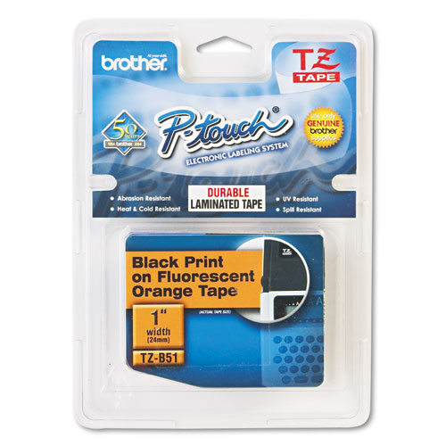 Image of Brother P-Touch® Tz Standard Adhesive Laminated Labeling Tape, 1" X 16.4 Ft, Black On Fluorescent Orange