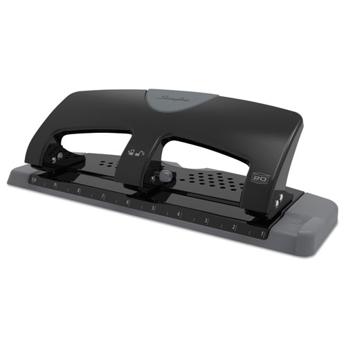 Image of Swingline® 20-Sheet Smarttouch Three-Hole Punch, 9/32" Holes, Black/Gray