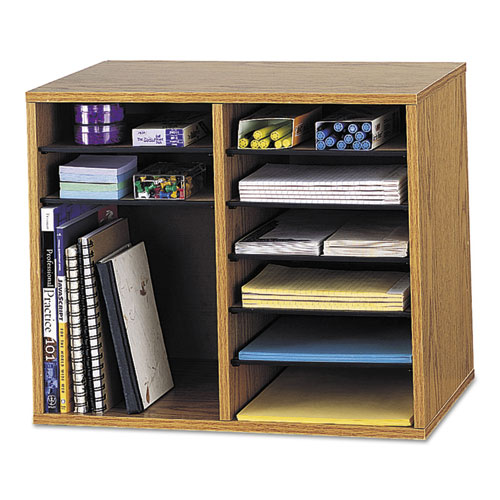Image of Wood/Fiberboard Literature Sorter, 12 Compartments, 19.63 x 11.88 x 16.13, Oak