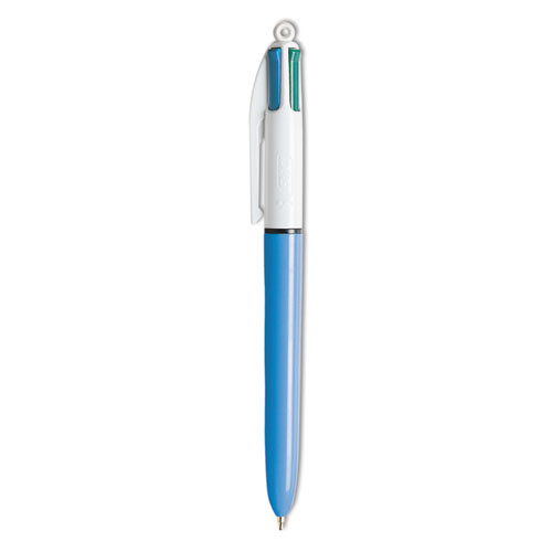 BIC® 4-Color Multi-Function Ballpoint Pen, Retractable, Medium 1 mm, Black/Blue/Green/Red Ink, Blue/White Barrel