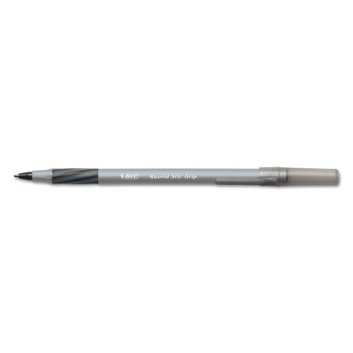 Round Stic Grip Xtra Comfort Stick Ballpoint Pen, 0.8mm, Black Ink, Gray Barrel, Dozen | by Plexsupply