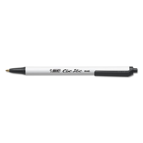 Image of Bic® Clic Stic Ballpoint Pen Value Pack, Retractable, Medium 1 Mm, Black Ink, White Barrel, 24/Pack