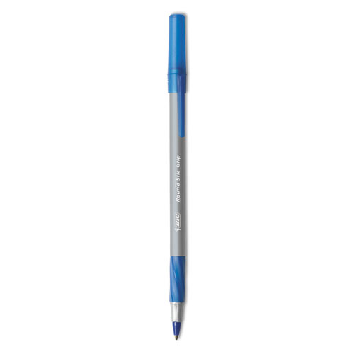 Round Stic Grip Xtra Comfort Stick Ballpoint Pen, 1.2mm, Blue Ink, Gray Barrel, Dozen | by Plexsupply