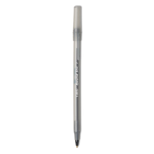 Round Stic Xtra Life Stick Ballpoint Pen VP, 1mm, Black Ink, Smoke Barrel, 60/Box
