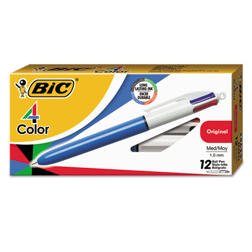 BIC® 4-Color Retractable Ballpoint Pen, Assorted Ink, 1mm, Medium, 2/Pack