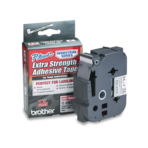 Brother P-Touch® Tz Extra-Strength Adhesive Laminated Labeling Tape, 0.94" X 26.2 Ft, Black On Matte Silver