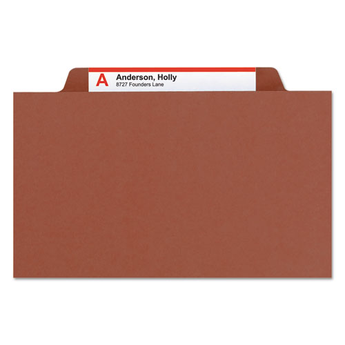 Recycled Pressboard Classification Folders, 3" Expansion, 3 Dividers, 8 Fasteners, Legal Size, Red Exterior, 10/Box
