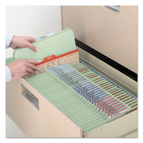 Image of Smead™ Pressboard Classification Folders, Six Safeshield Fasteners, 2/5-Cut Tabs, 2 Dividers, Letter Size, Gray-Green, 10/Box