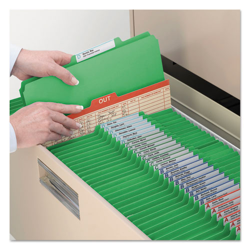 Image of Smead™ Top Tab Classification Folders, Six Safeshield Fasteners, 2" Expansion, 2 Dividers, Letter Size, Green Exterior, 10/Box