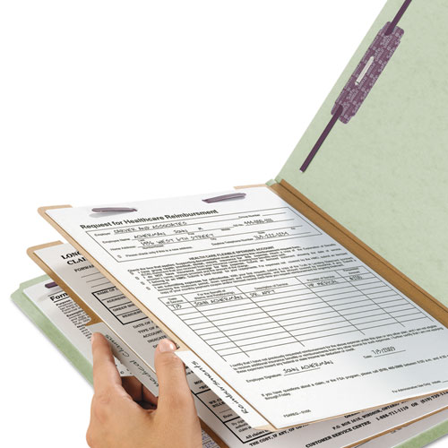 Image of Smead™ Pressboard Classification Folders, Six Safeshield Fasteners, 2/5-Cut Tabs, 2 Dividers, Letter Size, Gray-Green, 10/Box