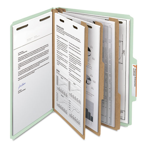 100% RECYCLED PRESSBOARD CLASSIFICATION FOLDERS, 3 DIVIDERS, LETTER SIZE, GRAY-GREEN, 10/BOX