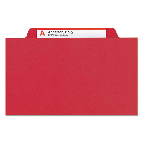 EIGHT-SECTION PRESSBOARD TOP TAB CLASSIFICATION FOLDERS WITH SAFESHIELD FASTENERS, 3 DIVIDERS, LETTER SIZE, BRIGHT RED, 10/BX