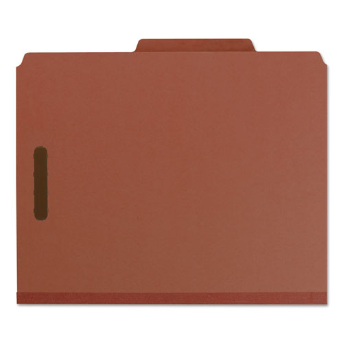 Image of Smead™ Recycled Pressboard Classification Folders, 2" Expansion, 1 Divider, 4 Fasteners, Letter Size, Red Exterior, 10/Box
