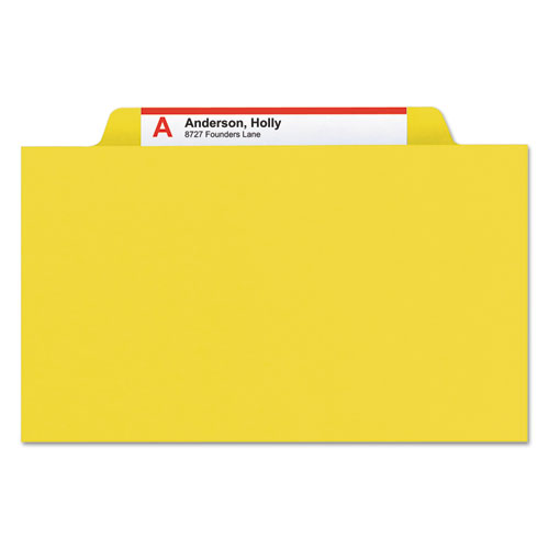 Eight-Section Pressboard Top Tab Classification Folders with SafeSHIELD Fasteners, 3 Dividers, Letter Size, Yellow, 10/Box