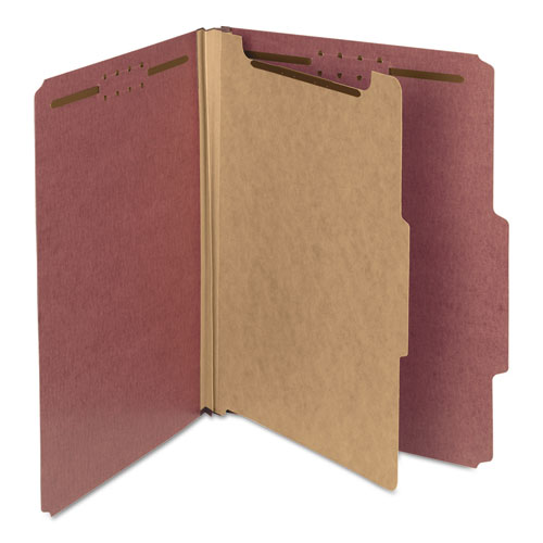 Smead™ Recycled Pressboard Classification Folders, 2" Expansion, 1 Divider, 4 Fasteners, Letter Size, Red Exterior, 10/Box