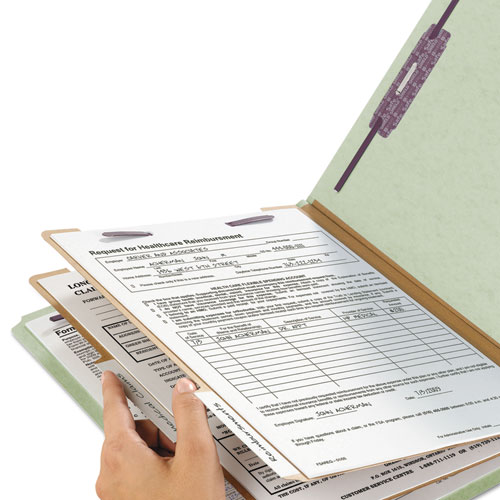 Image of Smead™ Pressboard Classification Folders, Six Safeshield Fasteners, 2/5-Cut Tabs, 2 Dividers, Legal Size, Gray-Green, 10/Box