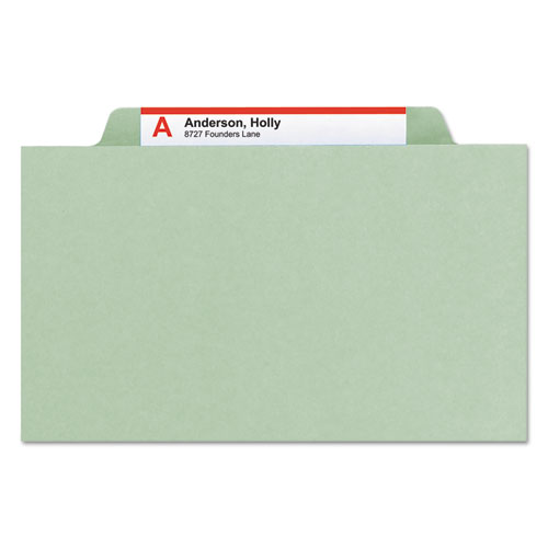 Image of Smead™ Recycled Pressboard Classification Folders, 2" Expansion, 1 Divider, 4 Fasteners, Letter Size, Gray-Green, 10/Box