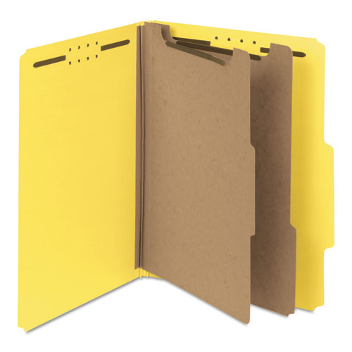 Smead™ Recycled Pressboard Classification Folders, 2" Expansion, 2 Dividers, 6 Fasteners, Letter Size, Yellow Exterior, 10/Box