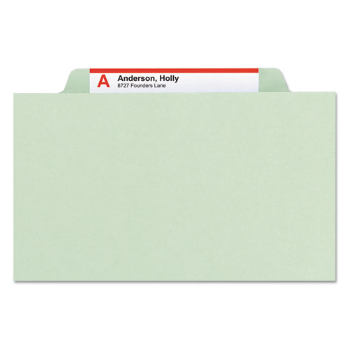 Image of Smead™ Pressboard Classification Folders, Eight Safeshield Fasteners, 2/5-Cut Tabs, 3 Dividers, Legal Size, Gray-Green, 10/Box
