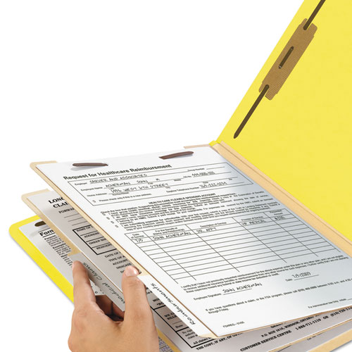Top Tab Classification Folders, Six SafeSHIELD Fasteners, 2" Expansion, 2 Dividers, Letter Size, Yellow Exterior, 10/Box