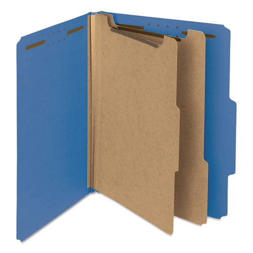 Smead™ Recycled Pressboard Classification Folders, 2" Expansion, 2 Dividers, 6 Fasteners, Letter Size, Dark Blue, 10/Box